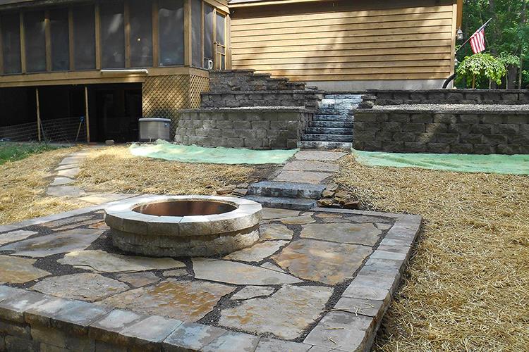 paver walkway and firepit